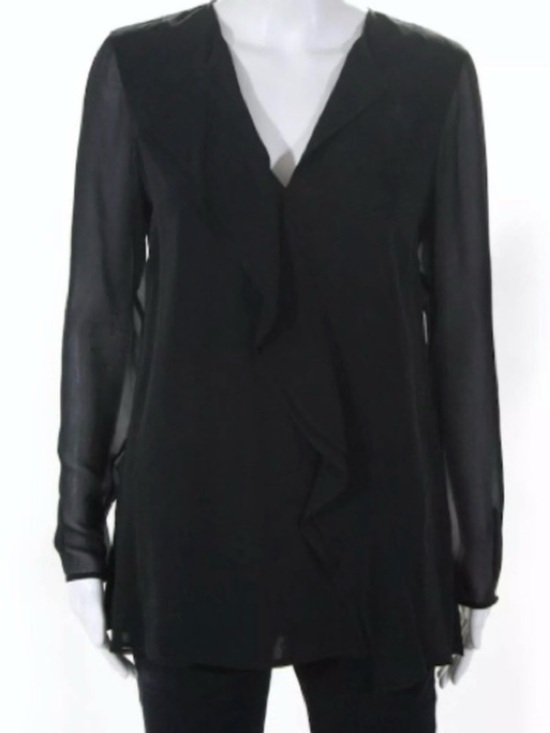 St. John Tops - St. John Black Long Sleeve Ruffle Silk Blouse Medium